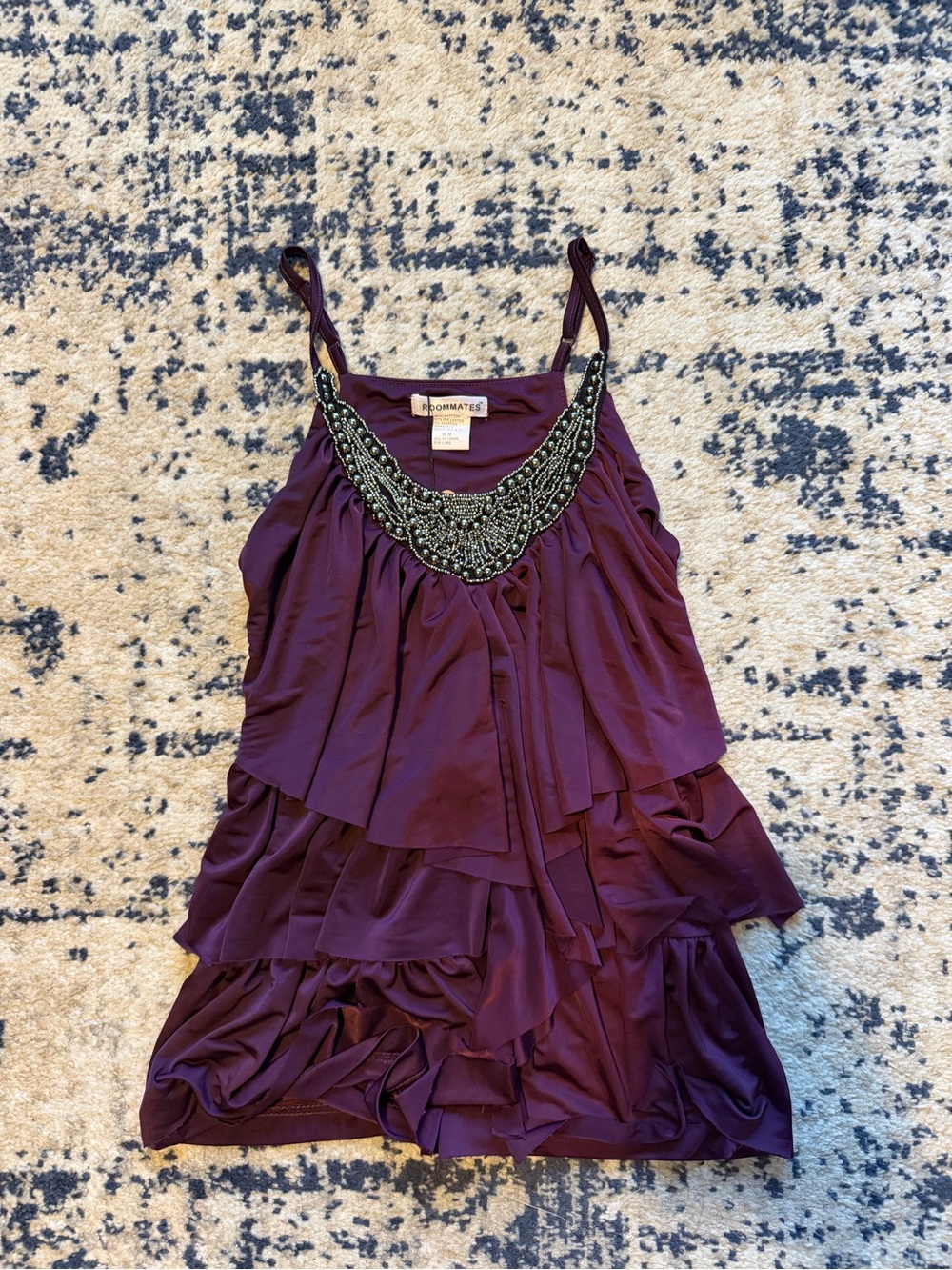 Roomates Purple Beaded Tiered Sleeveless Top